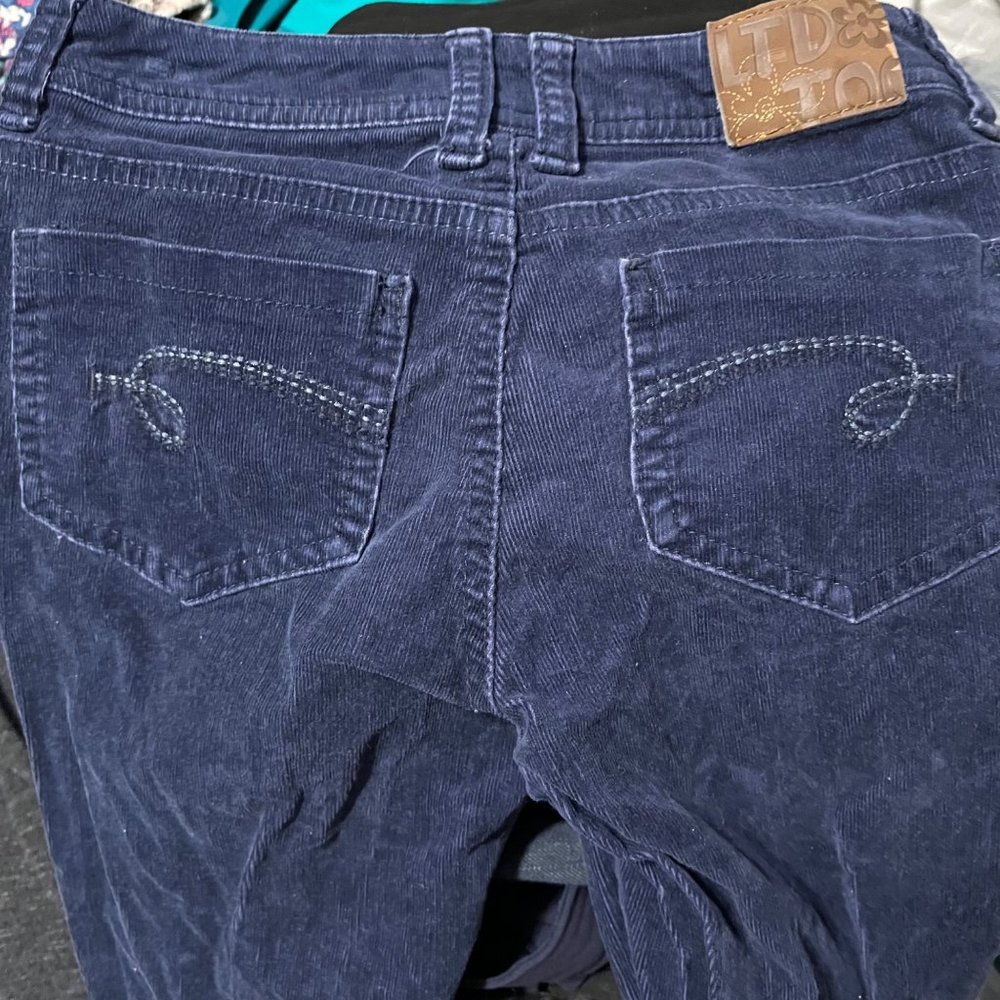 Y2K Limited Too Girls 12 Slim Dark Blue Corduroy Embroidered Fall Winter Jeans - Picture 9 of 10